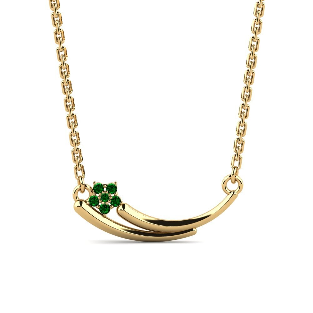 9k Oro Amarillo Circonita Verde Collar de Mujer Agnesge
