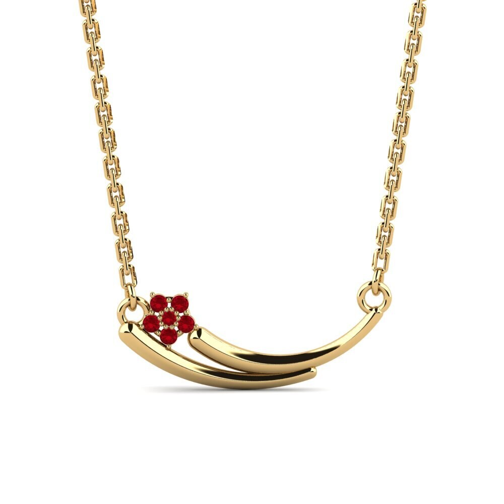 9k Oro Amarillo Circonita Roja Collar de Mujer Agnesge