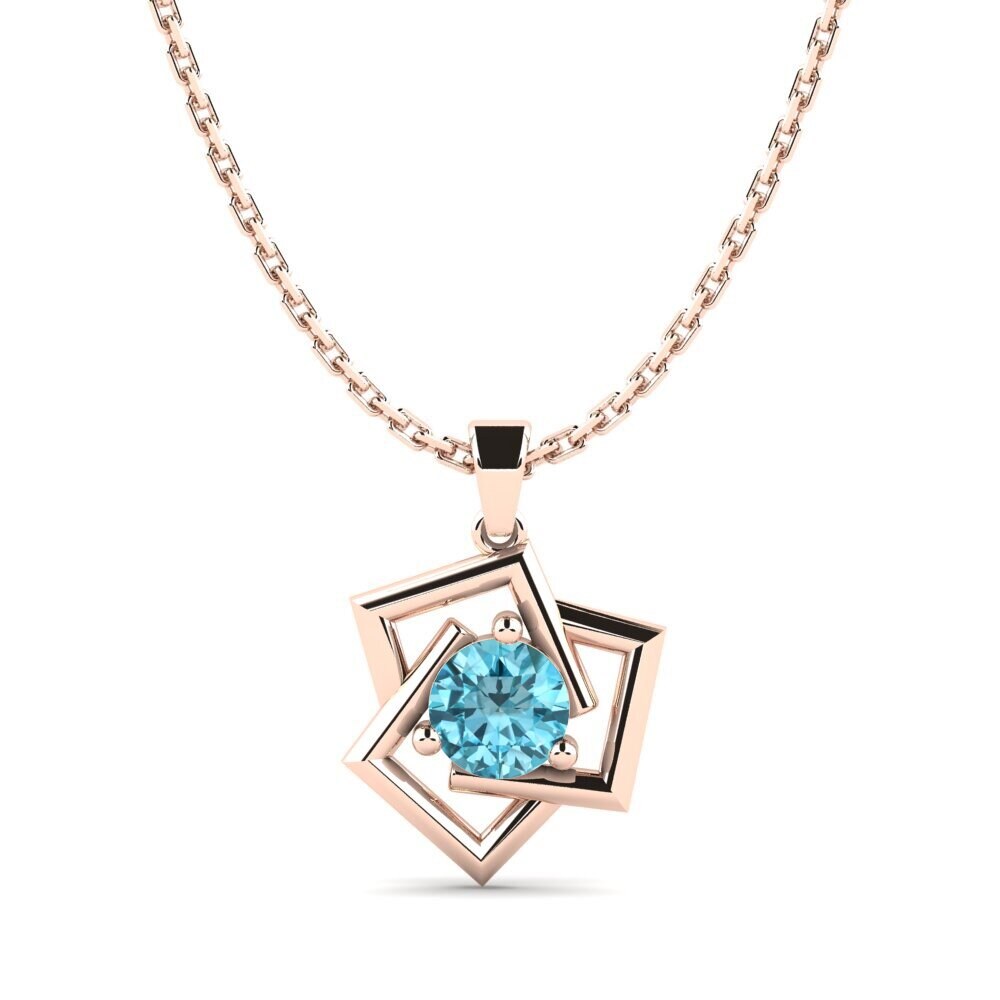 14k Oro Rosa Circón Azul Colgante de Mujer Found