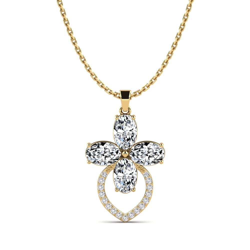 14K Yellow Gold Oval Zirconia Pendant Indian, image size:1000x1000