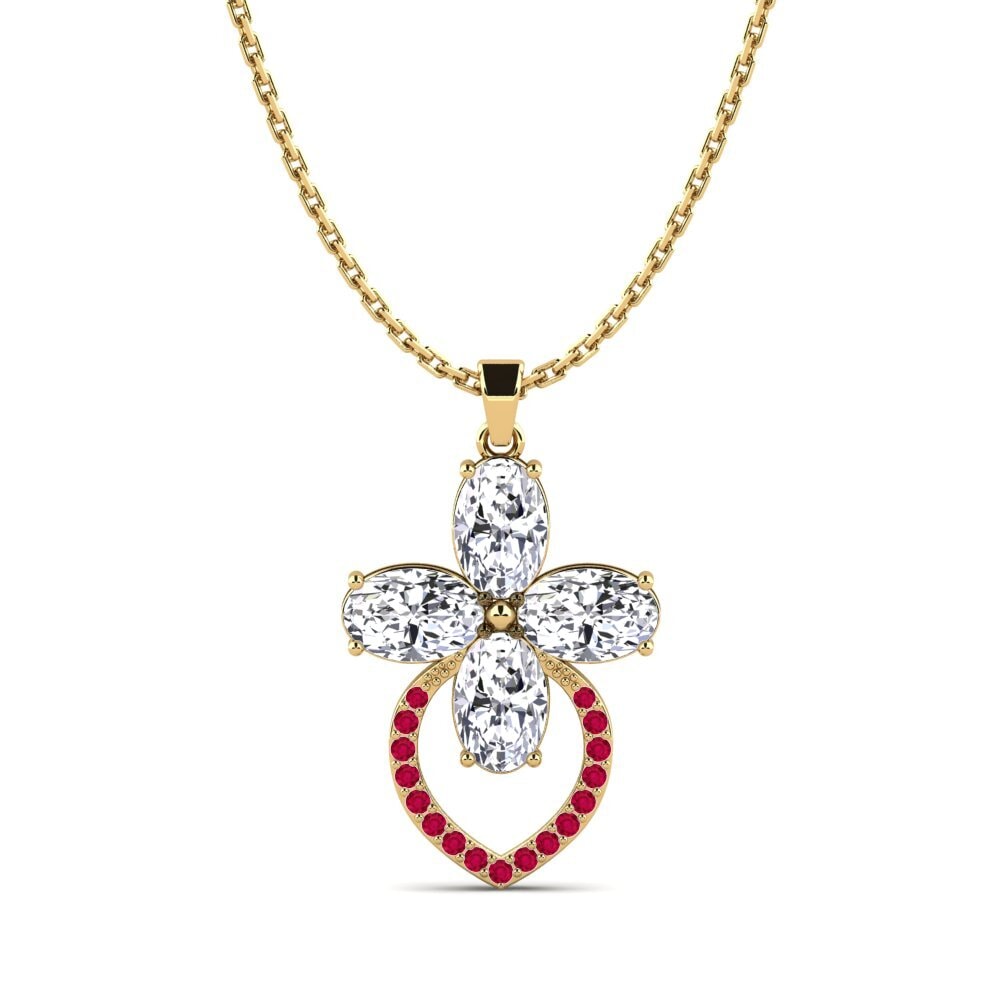 14K Yellow Gold Oval Zirconia Pendant Indian, image size:1000x1000