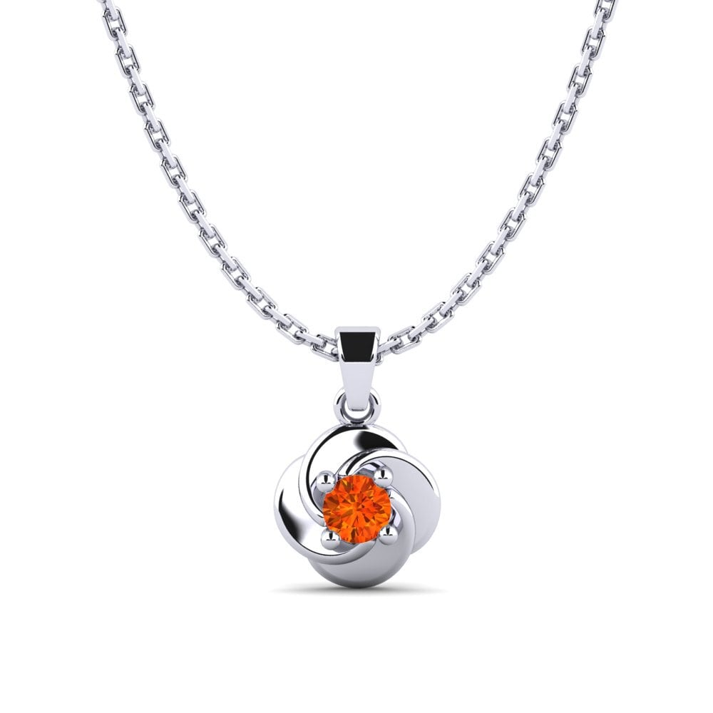 14k Oro Blanco Zafiro Naranja Colgante de Mujer Jonche