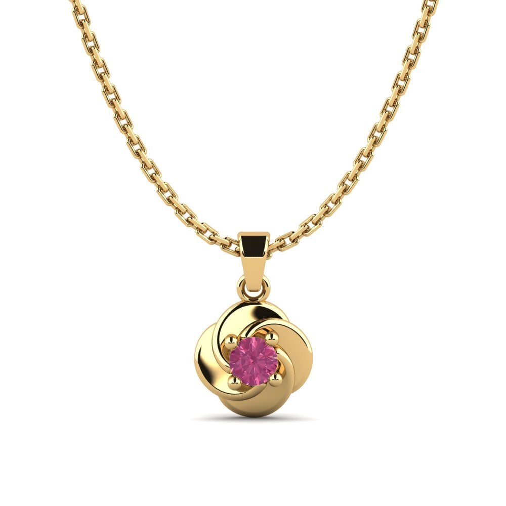 14k Oro Amarillo Turmalina rosa Colgante de Mujer Jonche