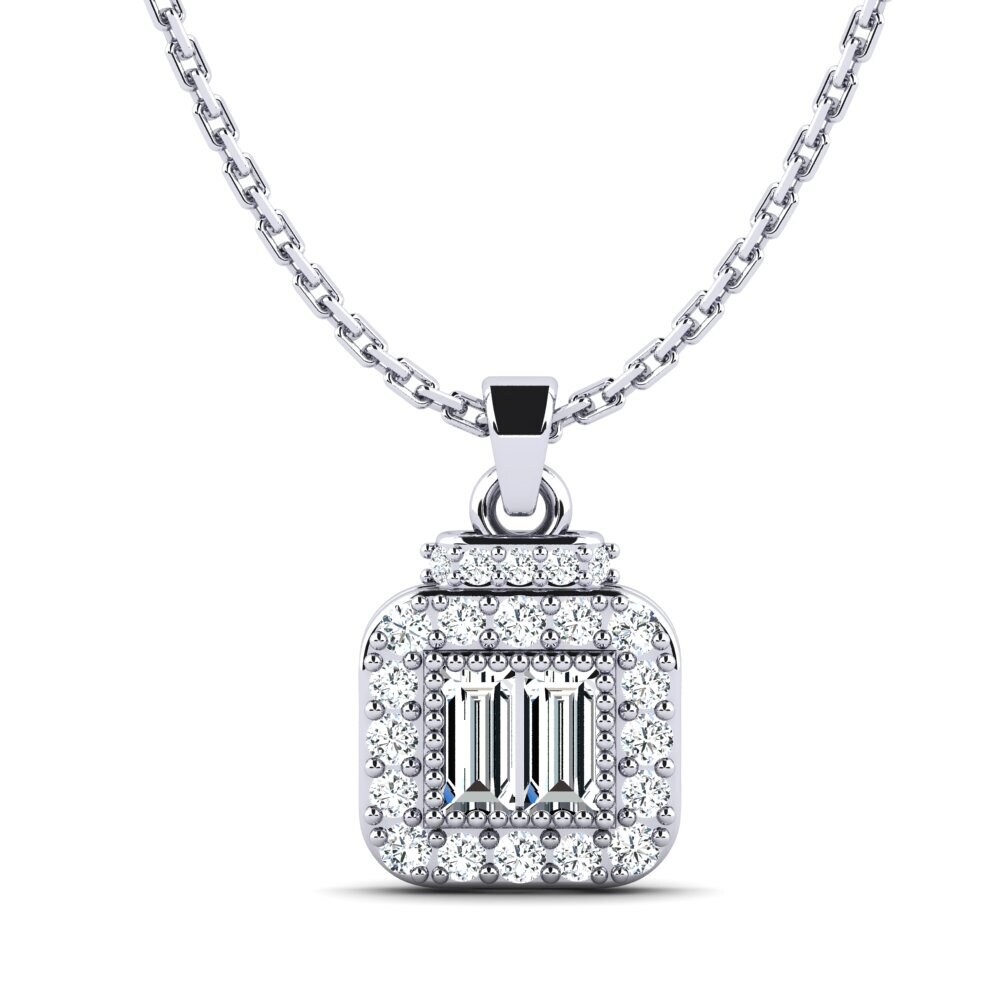 18k Oro Blanco Baguette Colgante de Mujer Jute