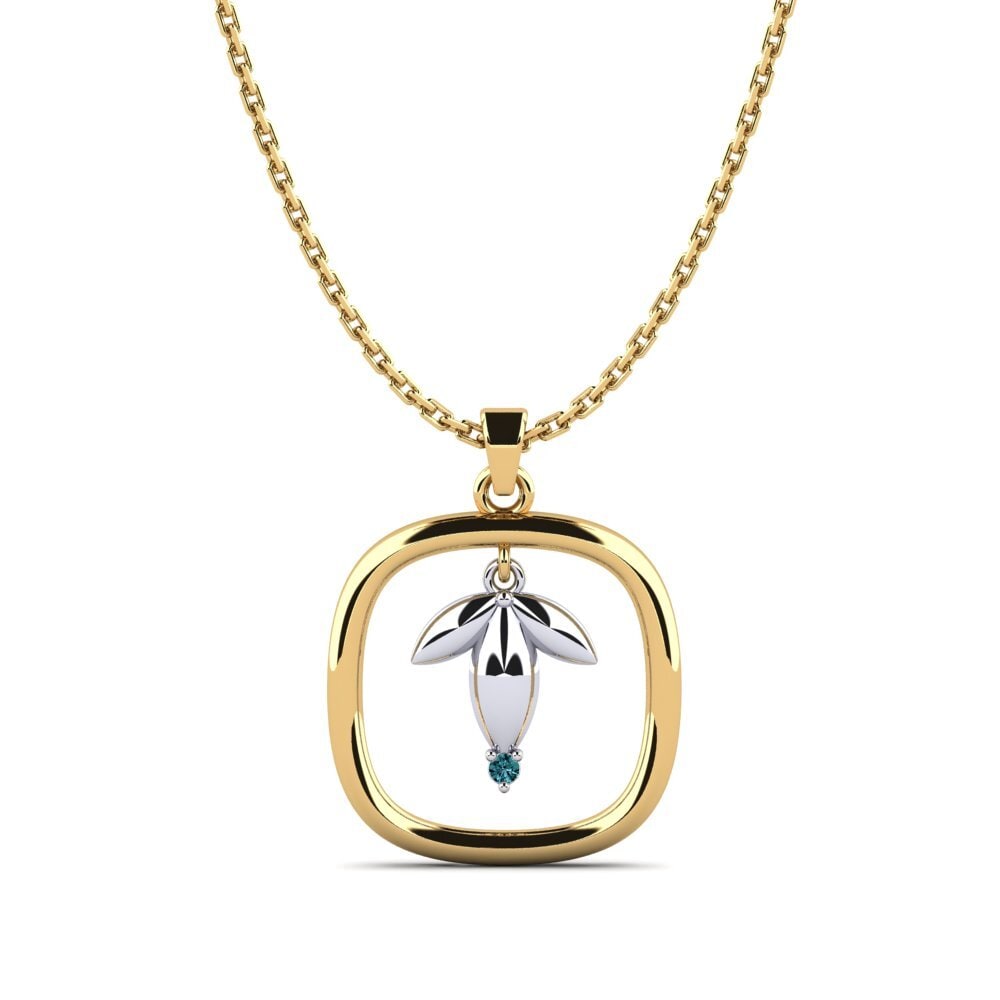 14k Oro Amarillo & Blanco Diamante Azul Colgante de Mujer Kunabilas