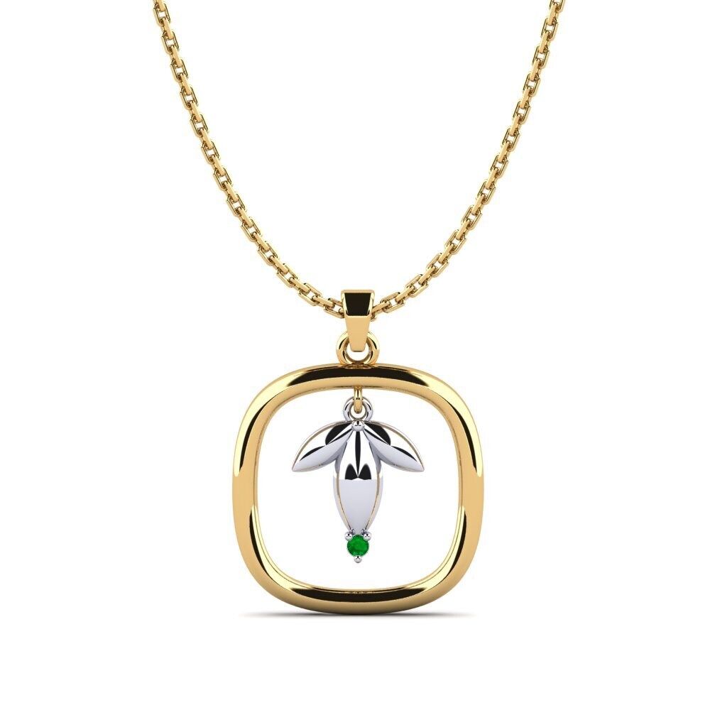 14k Oro Amarillo & Blanco Esmeralda Colgante de Mujer Kunabilas