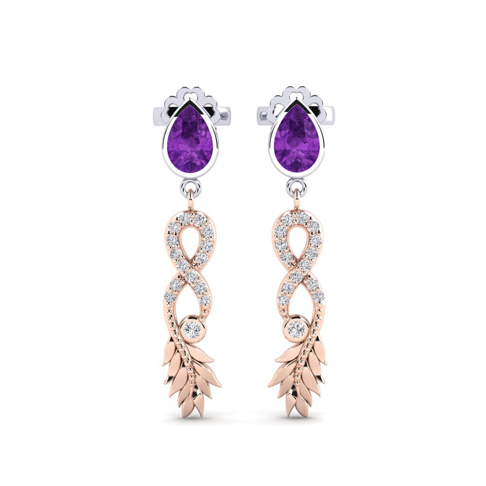 18ct Rose & White Gold Amethyst Women's Earring Fortuin