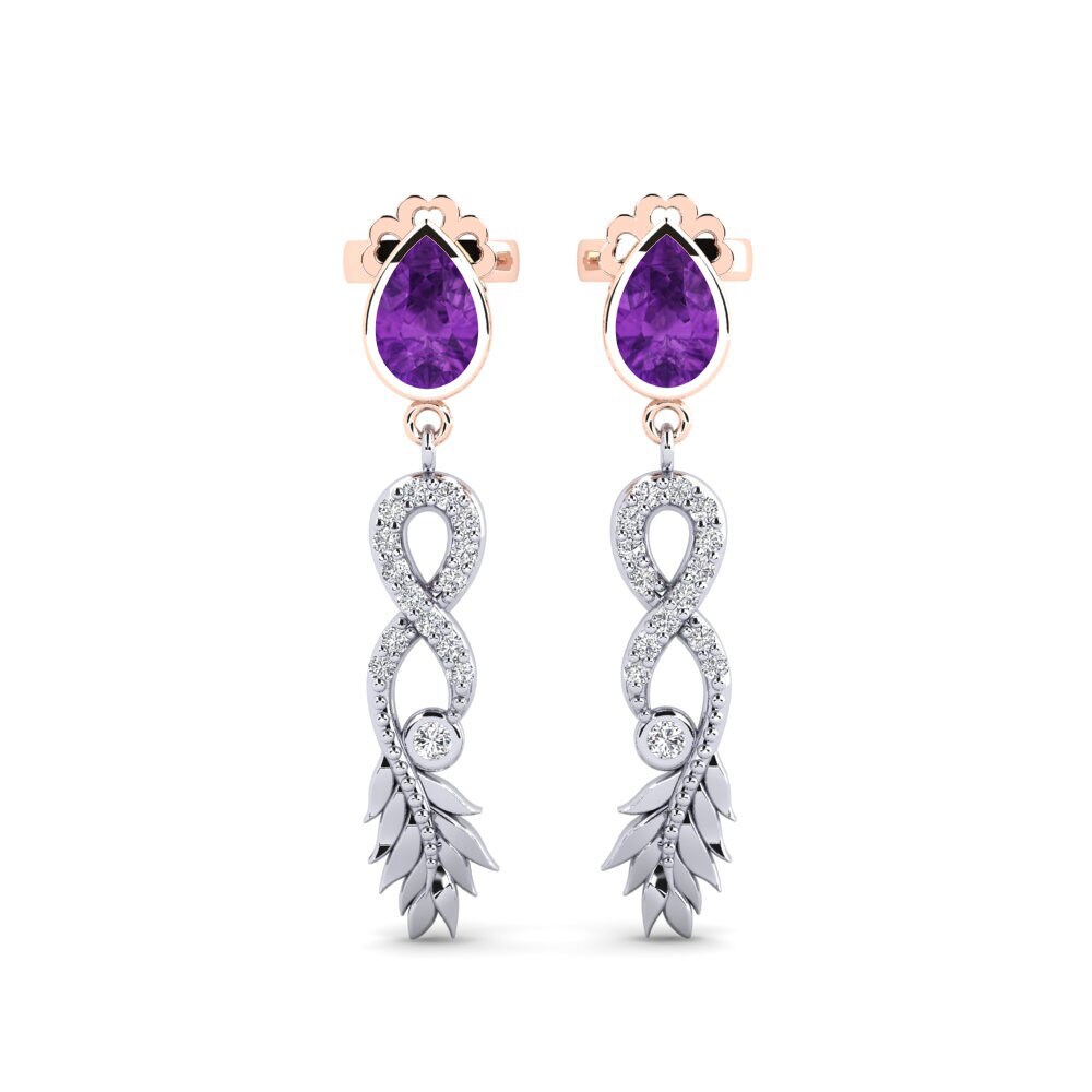 9ct White & Rose Gold Amethyst Women's Earring Fortuin