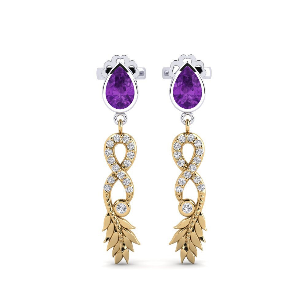 9ct Yellow & White Gold Amethyst Women's Earring Fortuin