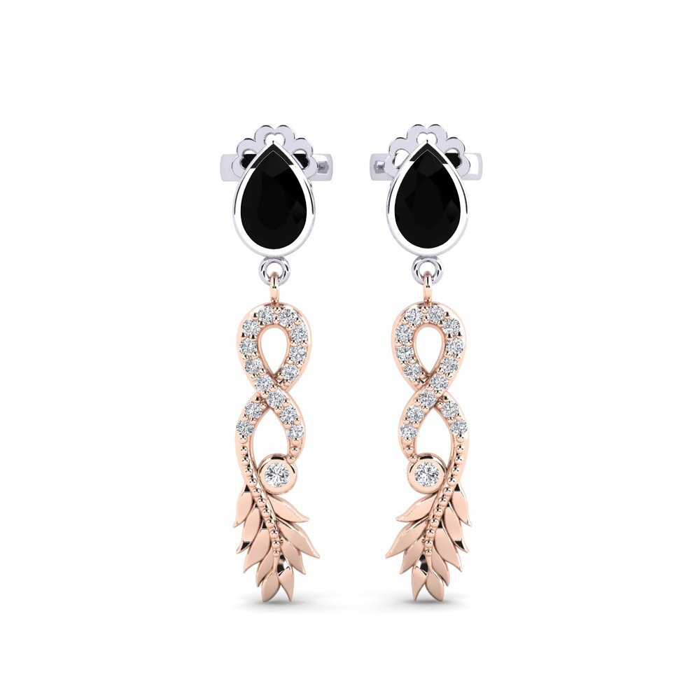 9ct Rose & White Gold Black Onyx Women's Earring Fortuin