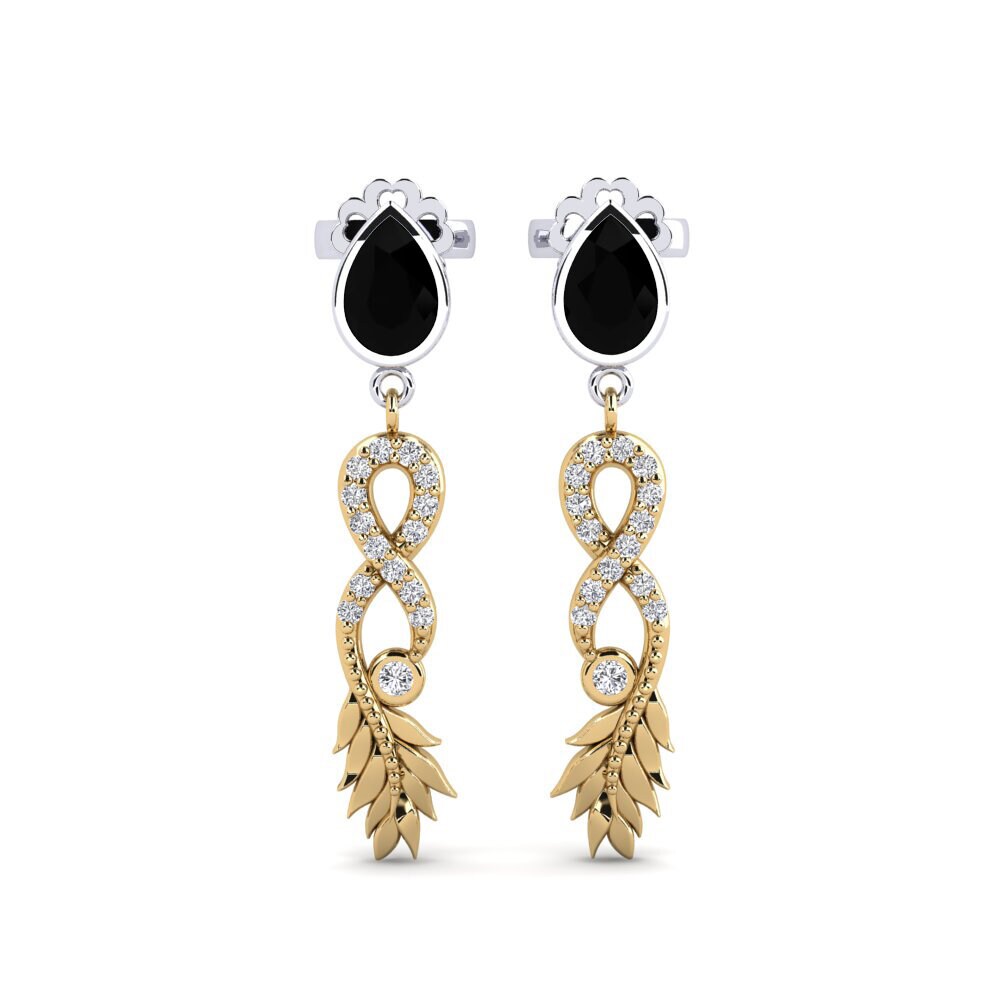 9ct Yellow & White Gold Black Onyx Women's Earring Fortuin
