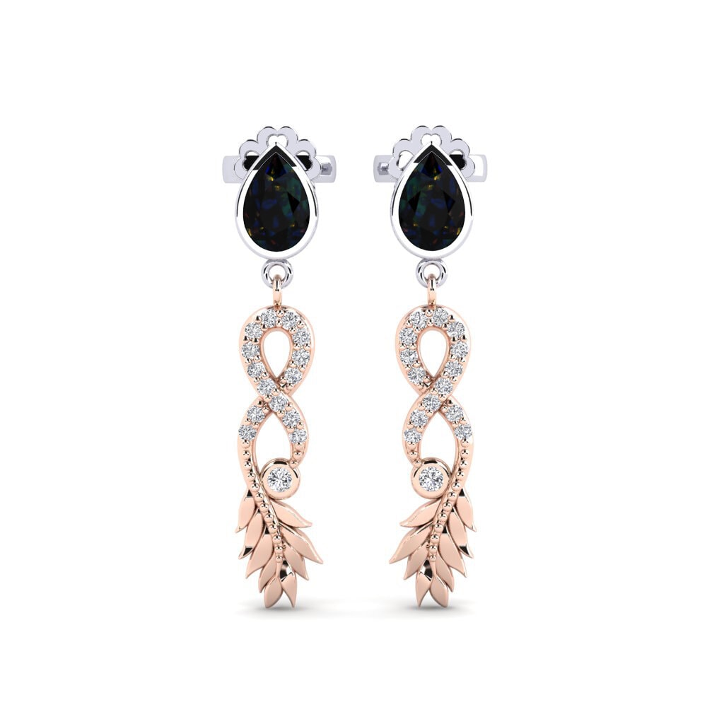9ct Rose & White Gold Black Opal Women's Earring Fortuin