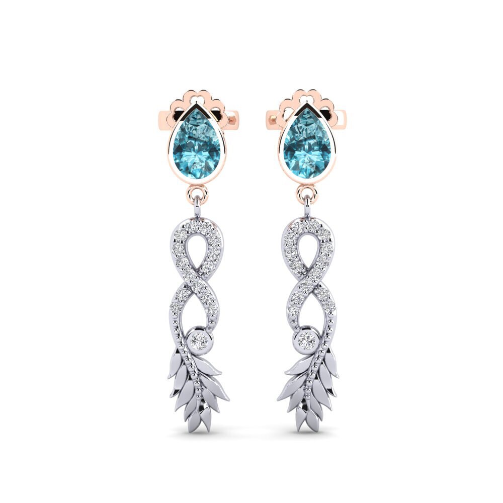9ct White & Rose Gold Blue Zircon Women's Earring Fortuin