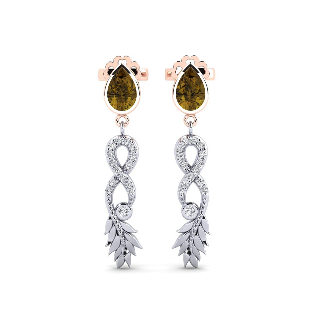 9ct White & Rose Gold Brown Zircon Women's Earring Fortuin