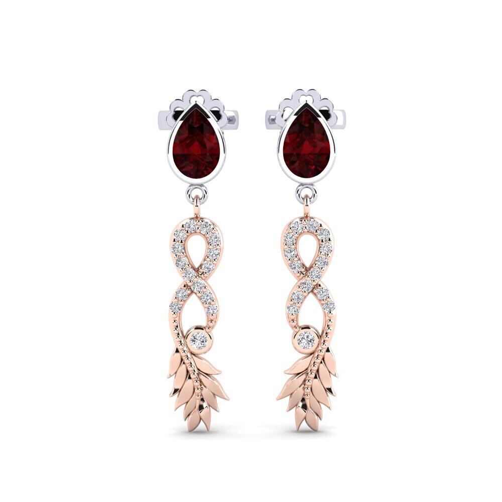 9ct Rose & White Gold Garnet Women's Earring Fortuin