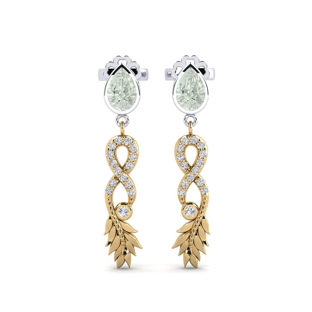 18ct Yellow & White Gold Green Amethyst Women's Earring Fortuin