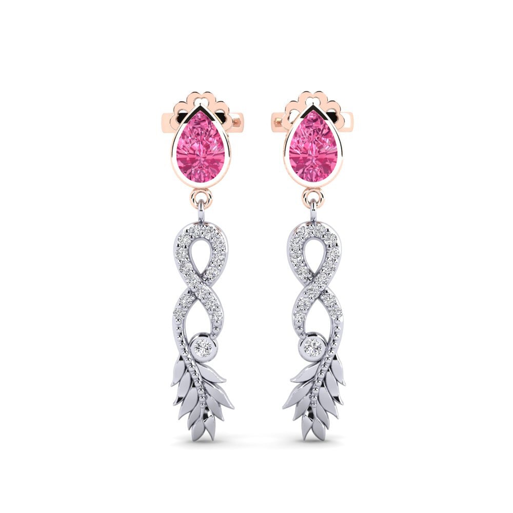 9ct White & Rose Gold Pink Tourmaline Women's Earring Fortuin