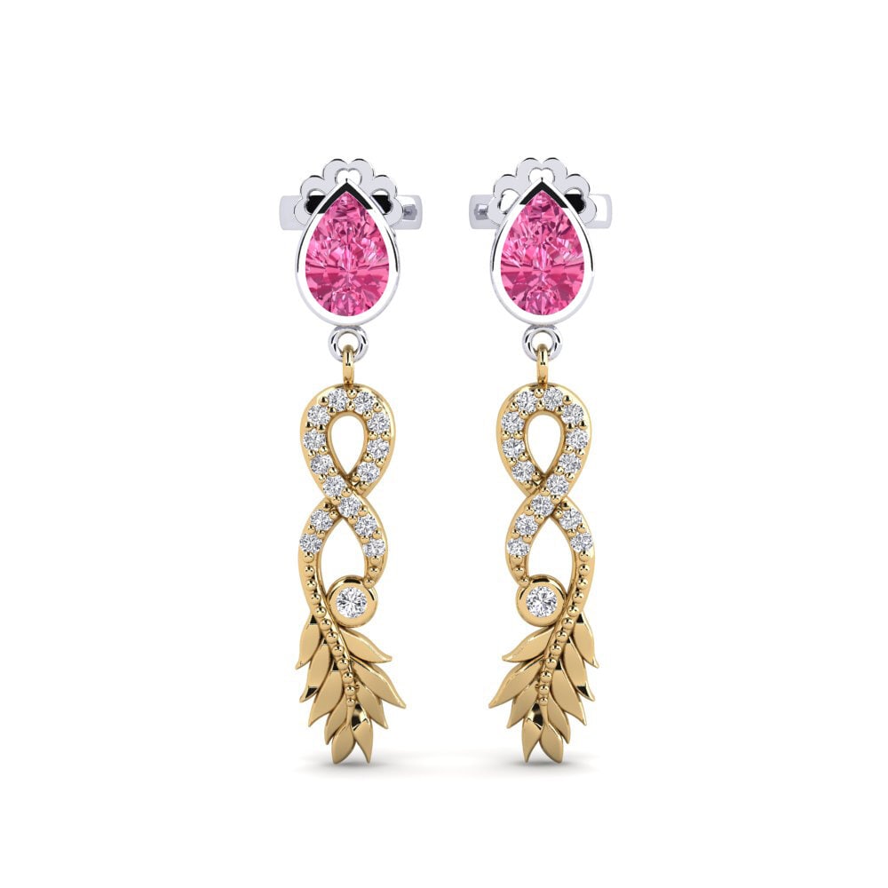 18ct Yellow & White Gold Pink Tourmaline Women's Earring Fortuin