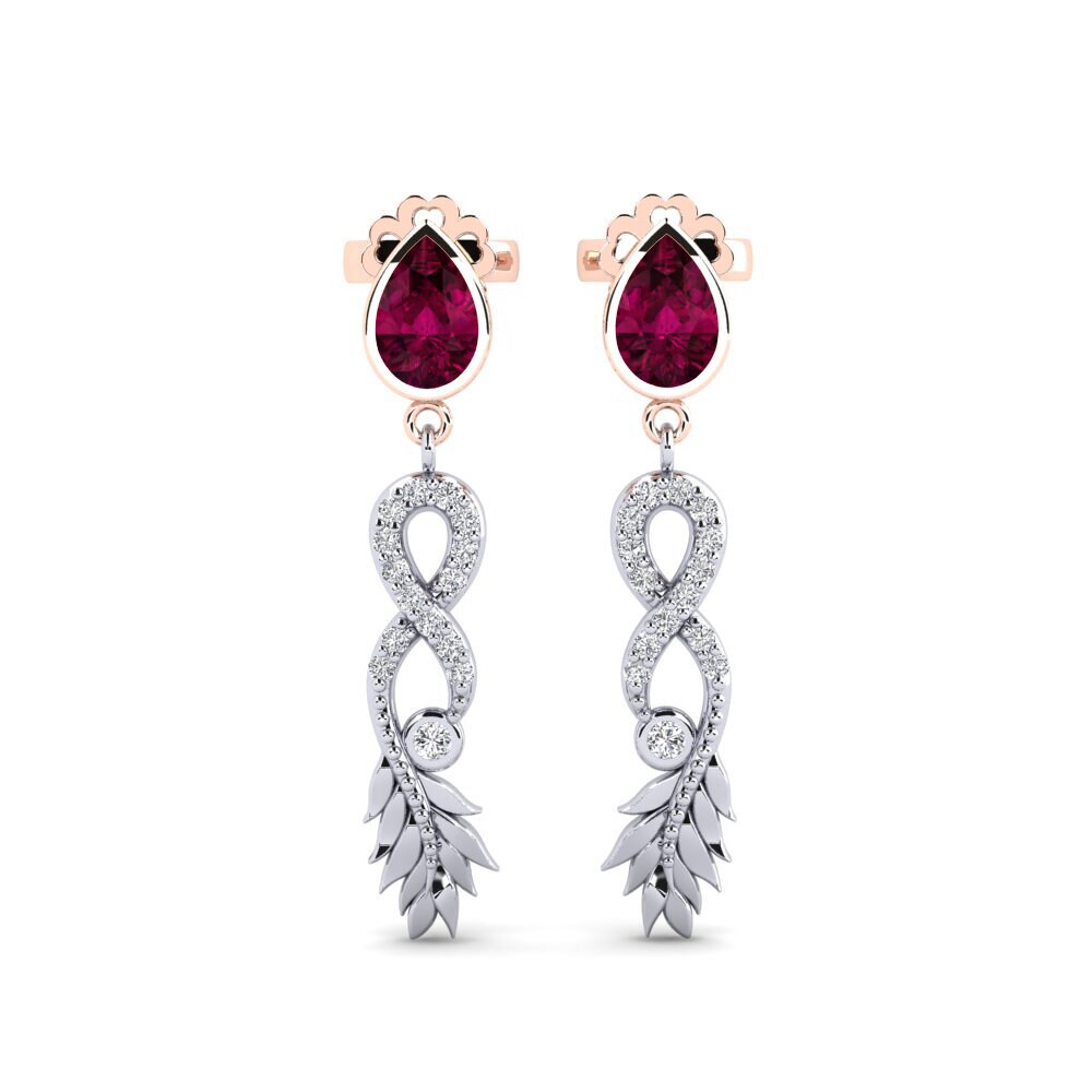18ct White & Rose Gold Rhodolite Garnet Women's Earring Fortuin