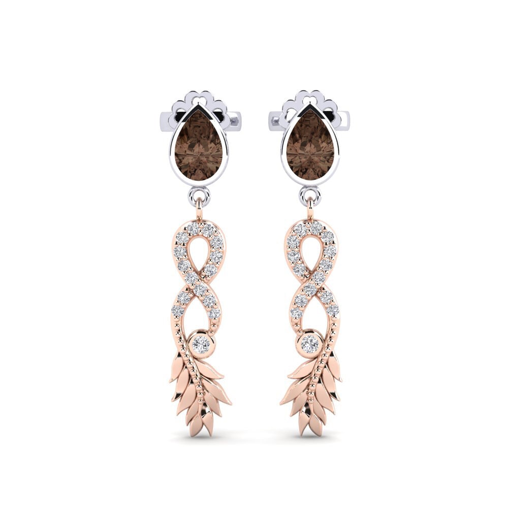 9ct Rose & White Gold Smoky Quartz Women's Earring Fortuin