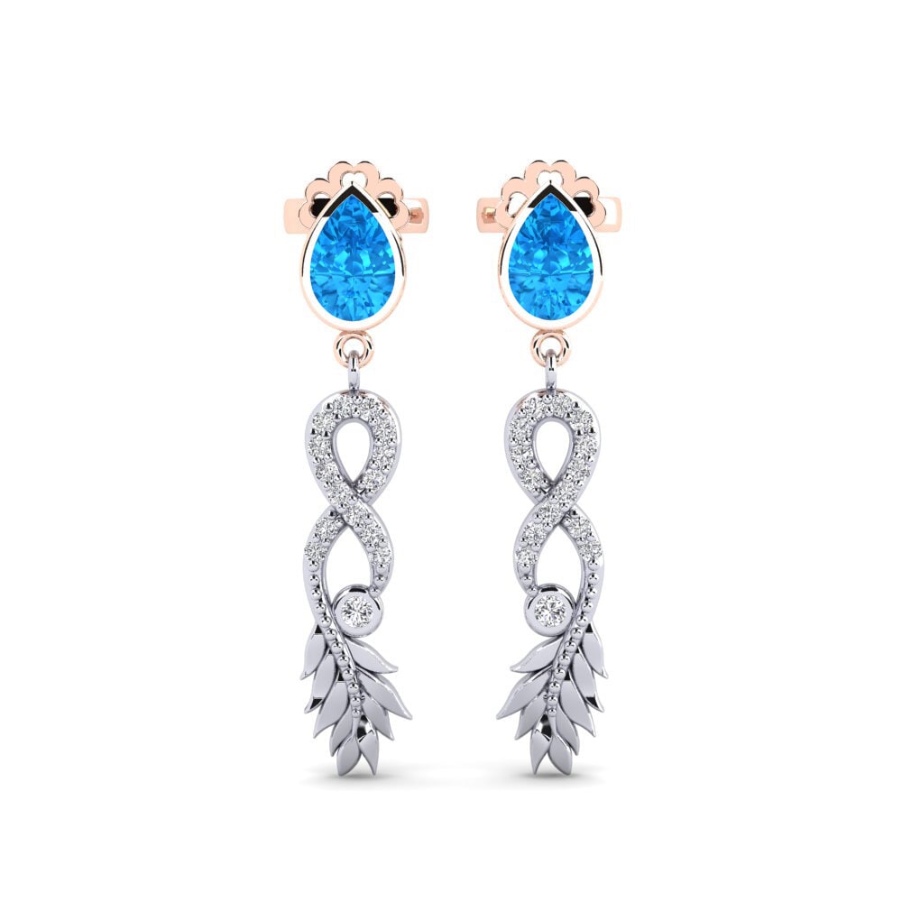 9ct White & Rose Gold Blue Topaz Women's Earring Fortuin