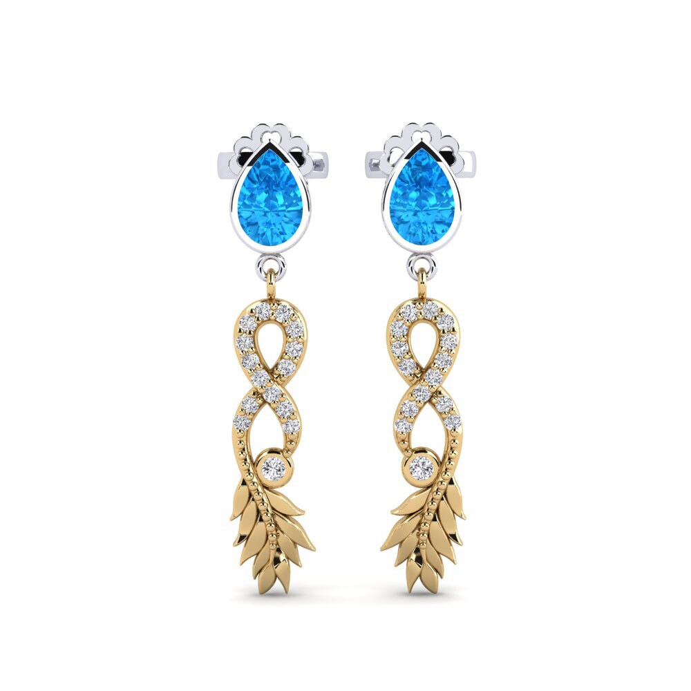 18ct Yellow & White Gold Blue Topaz Women's Earring Fortuin