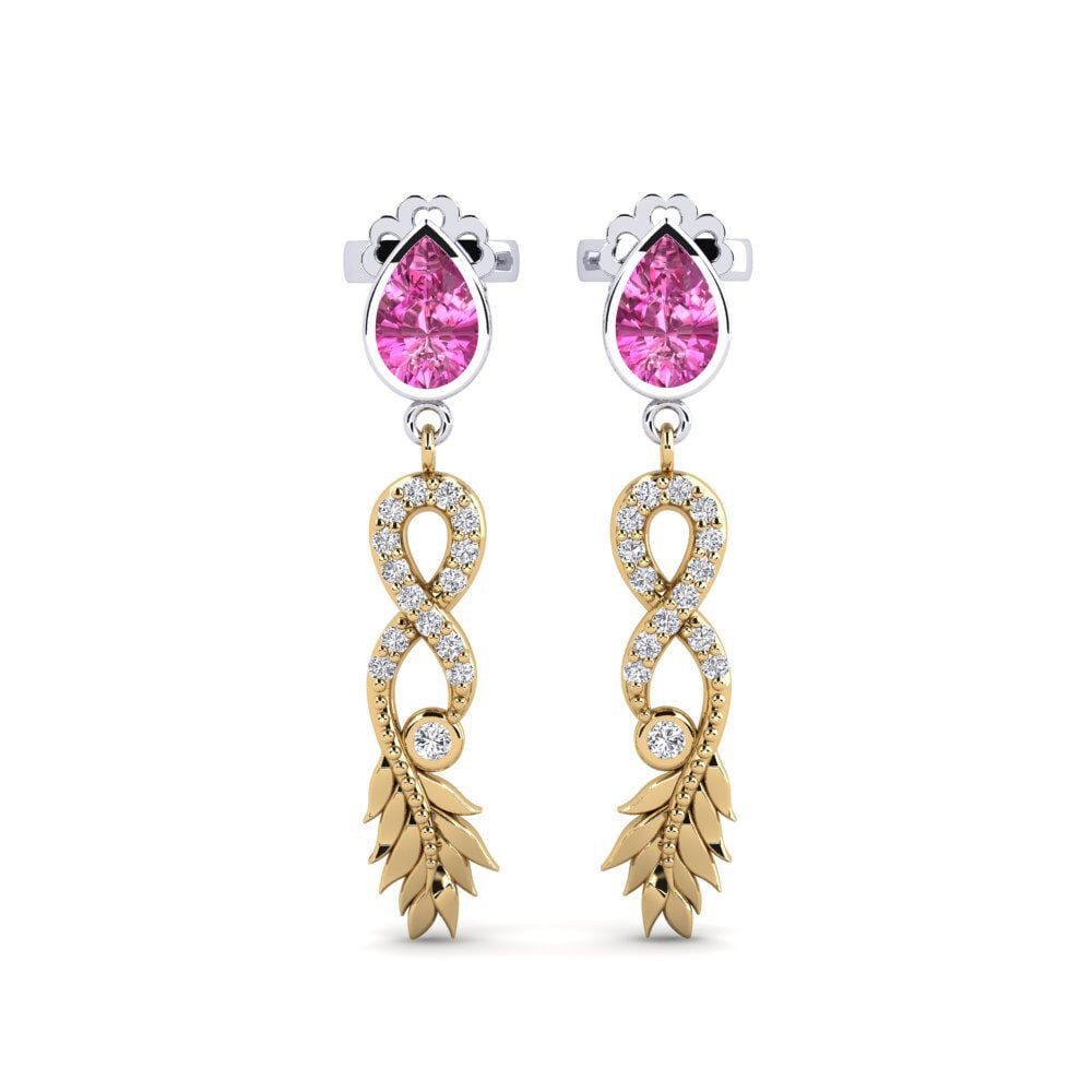9ct Yellow & White Gold Pink Topaz Women's Earring Fortuin