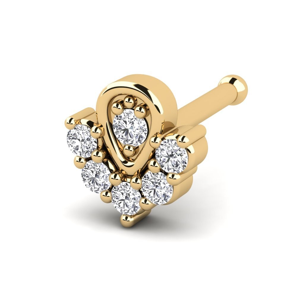 Piercing Nez En Or Jaune 18kt Avec Diamant 0,010 Ct - Neuf Avec étiquettes