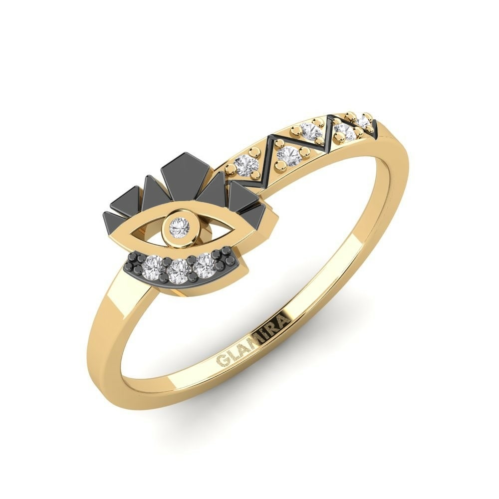 Evil Eye Evil Eye Rings Collection Anfani 585 Yellow Gold with Black Rhodium White Sapphire