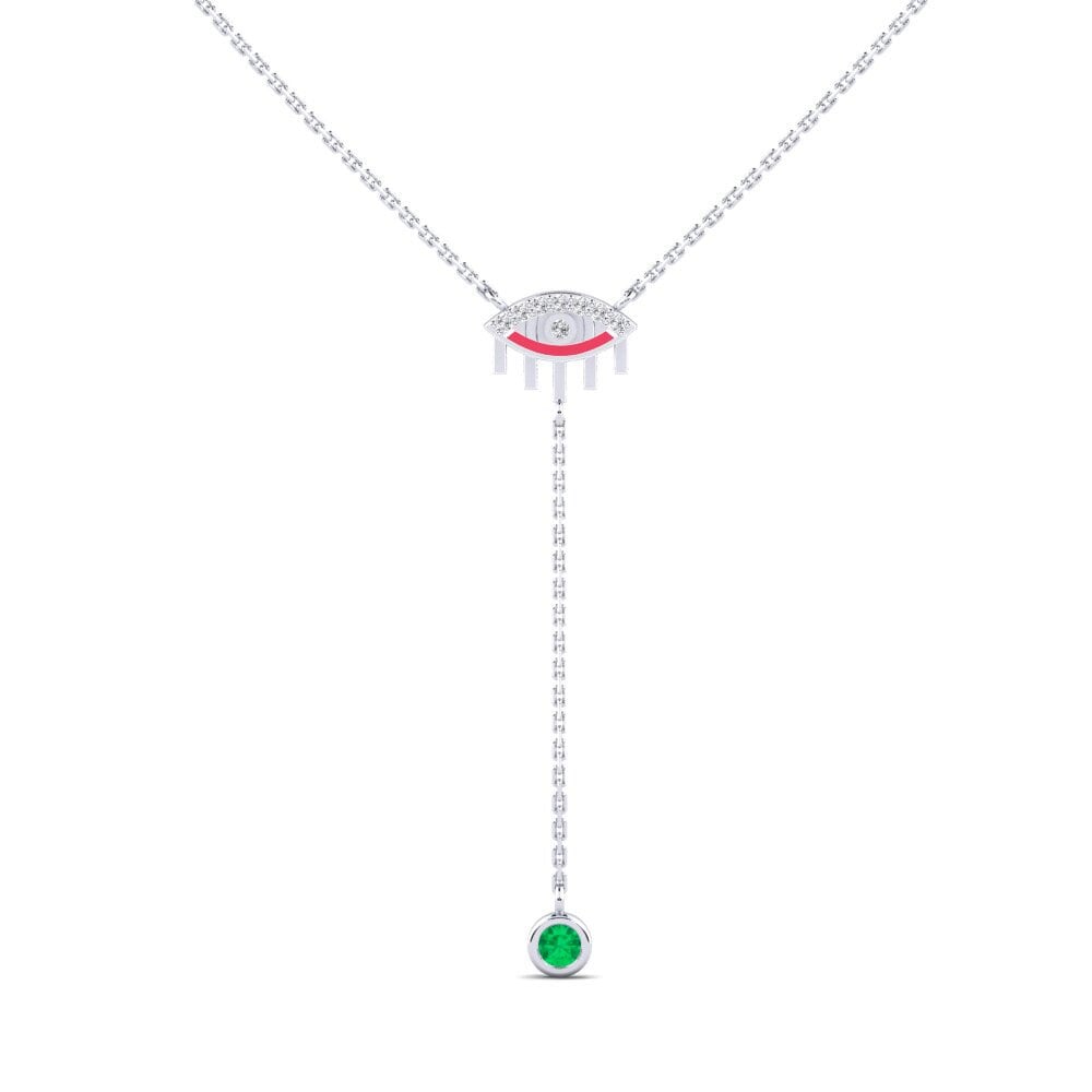 9k Oro Blanco Esmeralda Collar de Mujer Anuenue