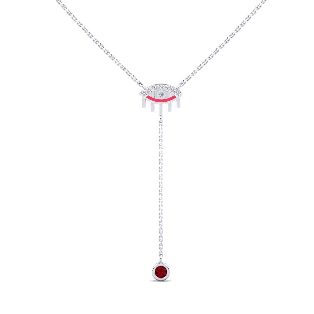 14k Oro Blanco Rubí Collar de Mujer Anuenue