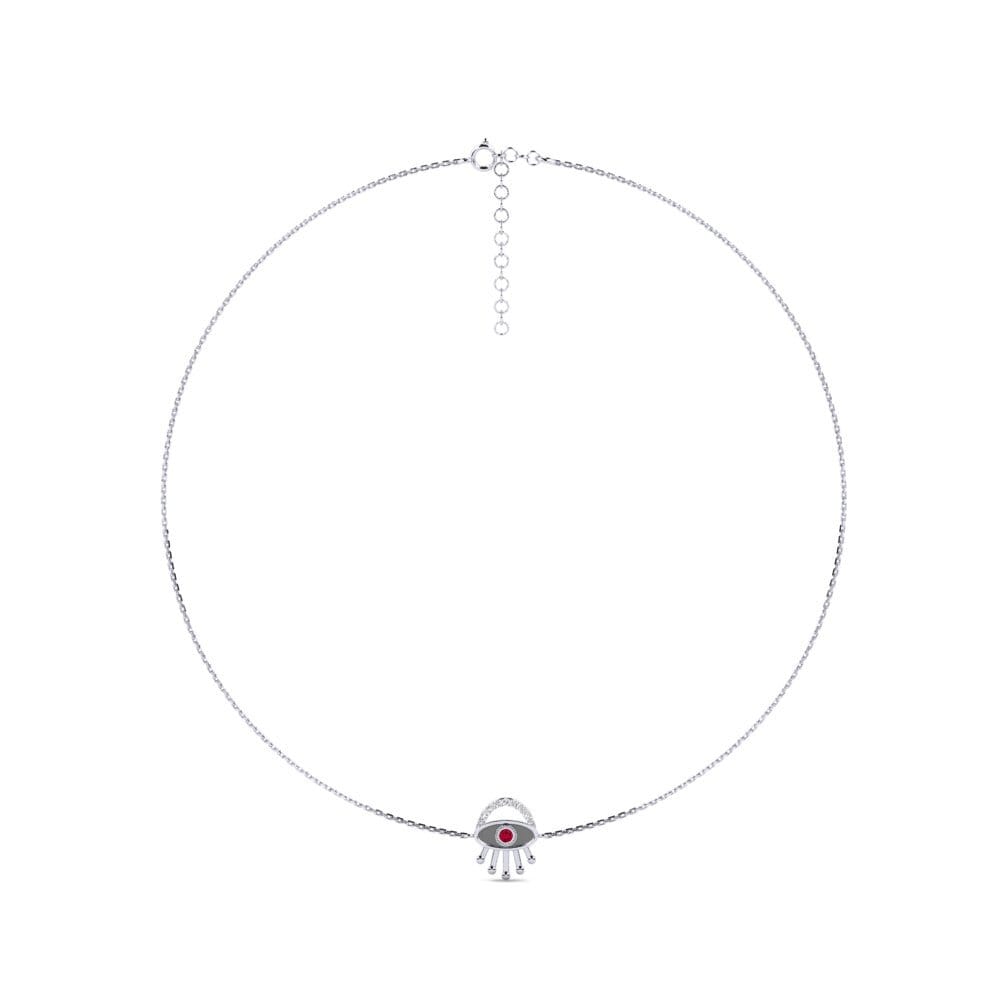 14k Oro Blanco Rubí Collar Gargantilla de Mujer Azzurro