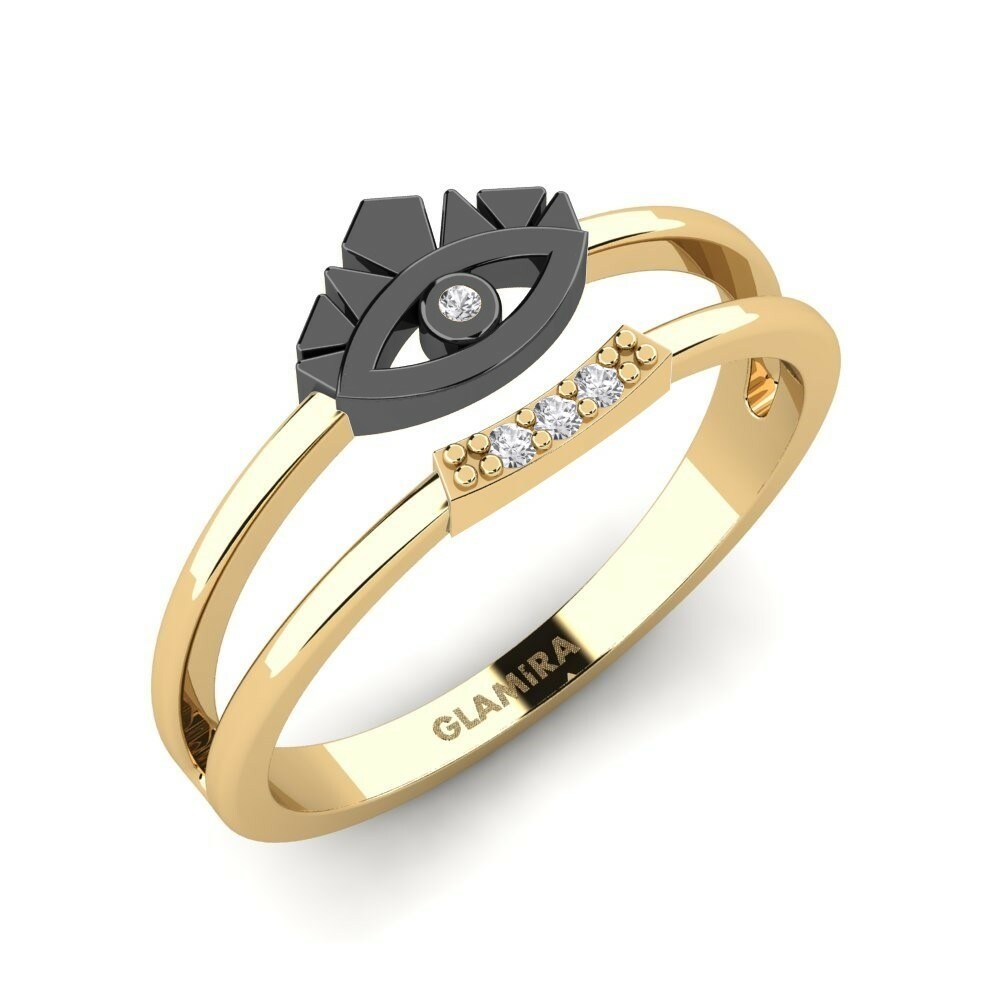 Evil Eye Evil Eye Rings Collection Betile 585 Yellow Gold with Black Rhodium White Sapphire