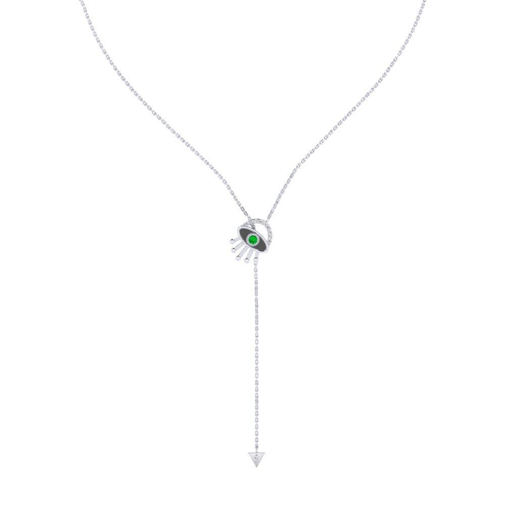9k Oro Blanco Esmeralda Collar de Mujer Cunda