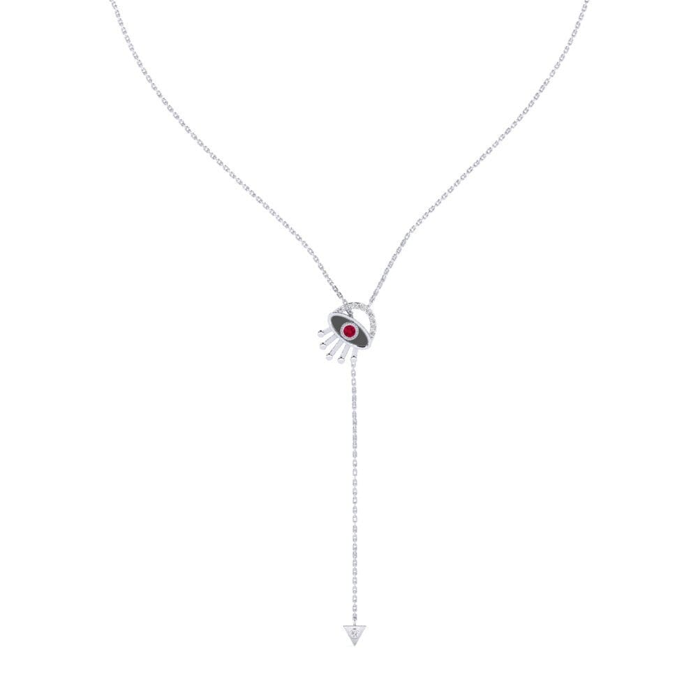 14k Oro Blanco Rubí Collar de Mujer Cunda