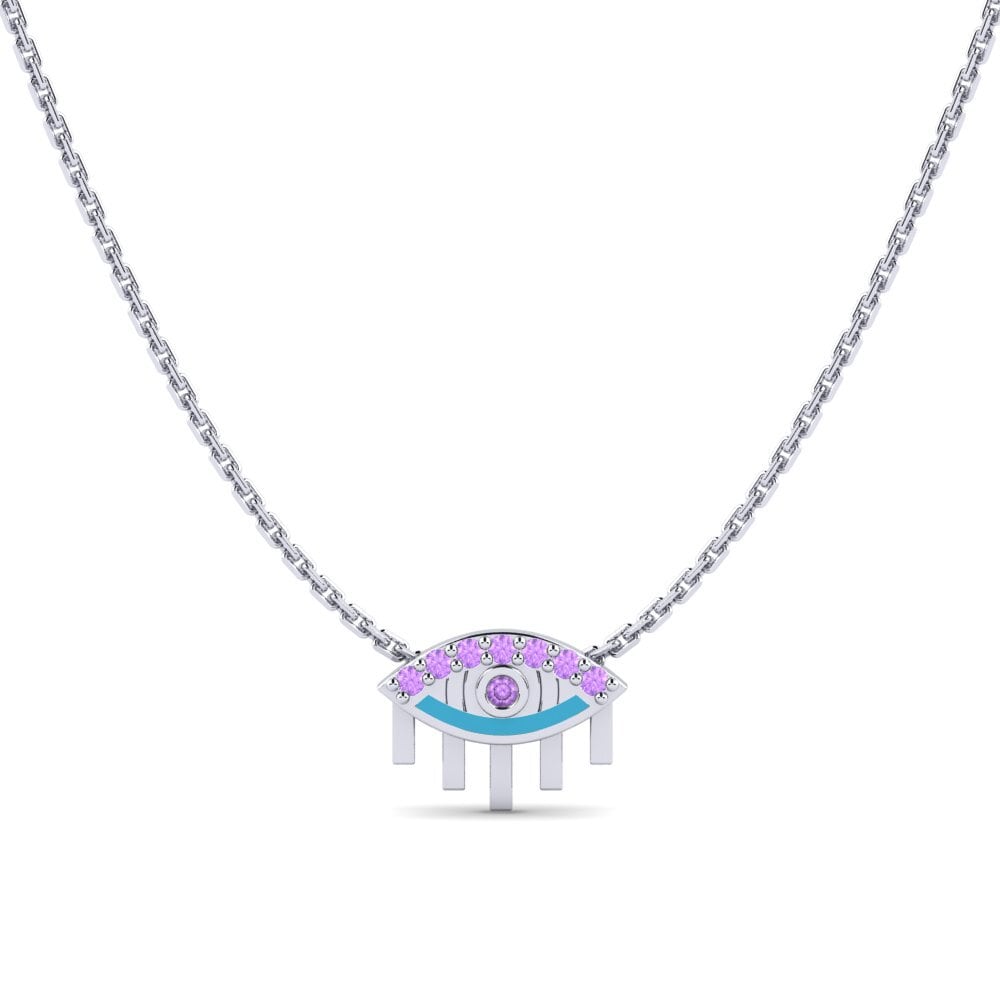 14k Oro Blanco Amatista Collar de Mujer Daimana
