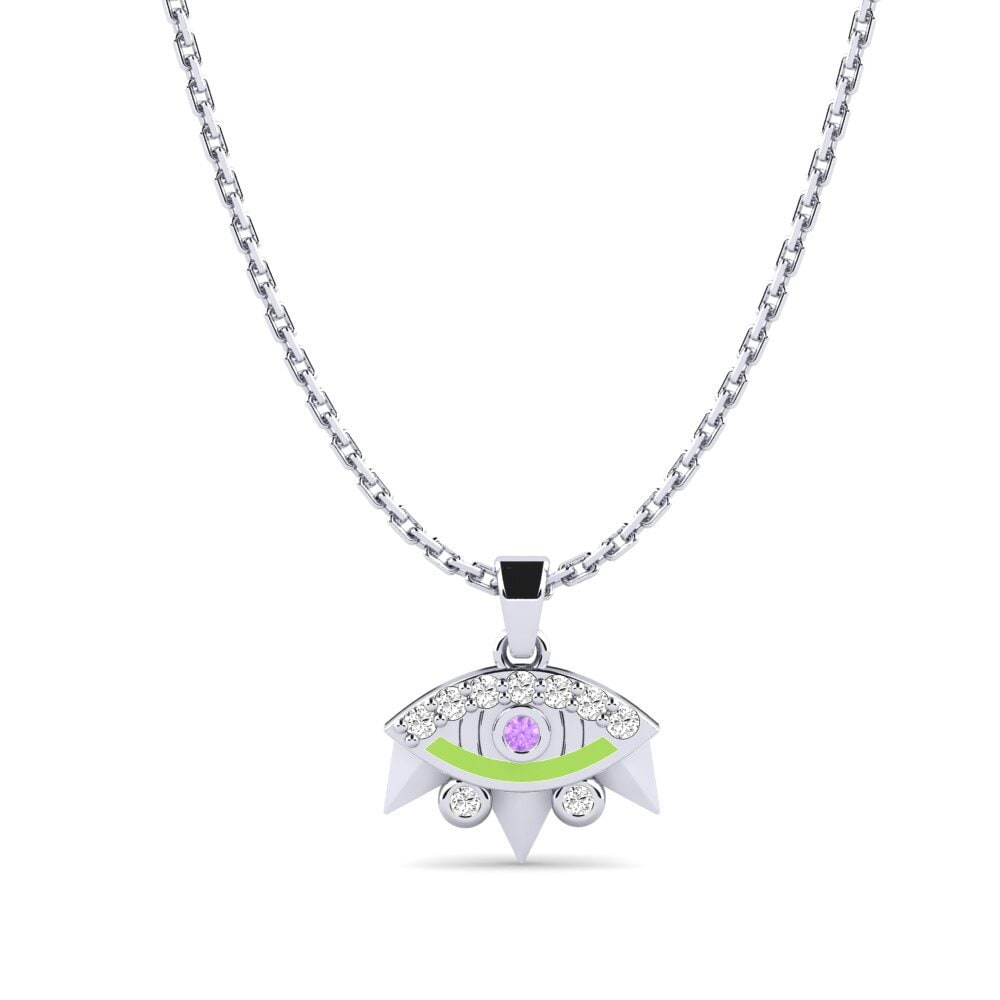 14k Oro Blanco Amatista Colgante de Mujer Elikhanyayo