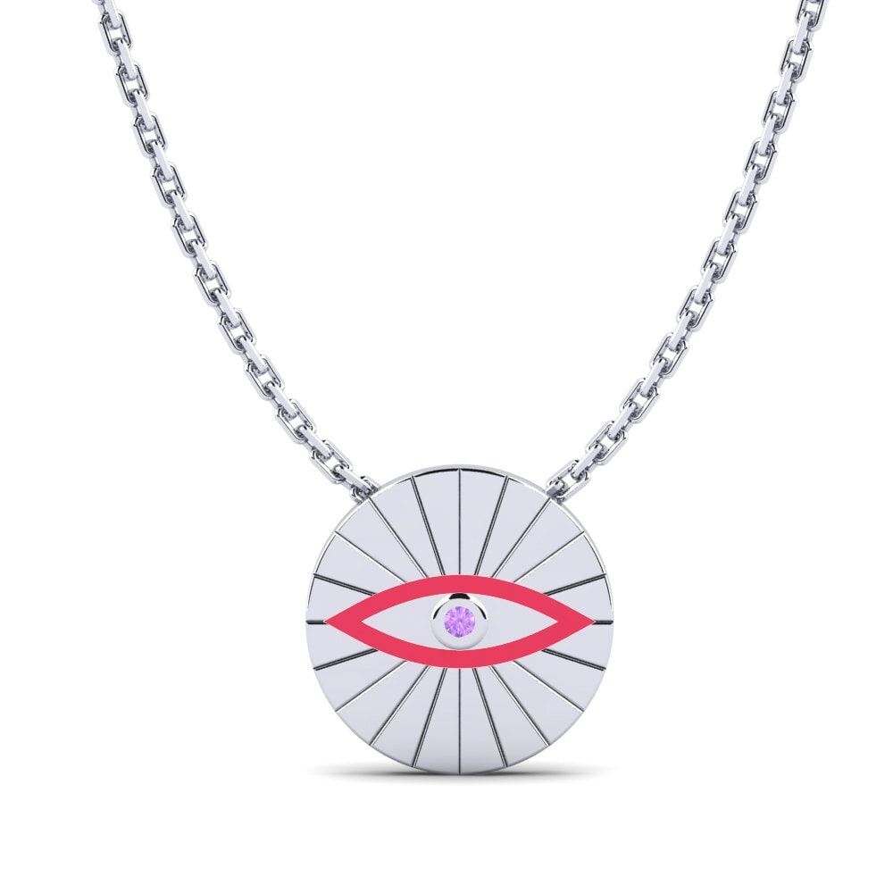 14k Oro Blanco Amatista Colgante de Mujer Idayimane