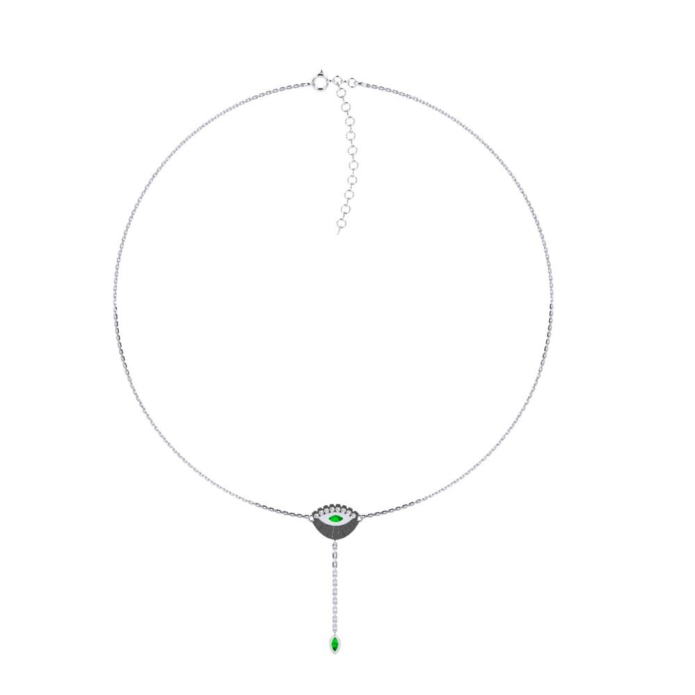 9k Oro Blanco Esmeralda Collar Gargantilla de Mujer Jaman