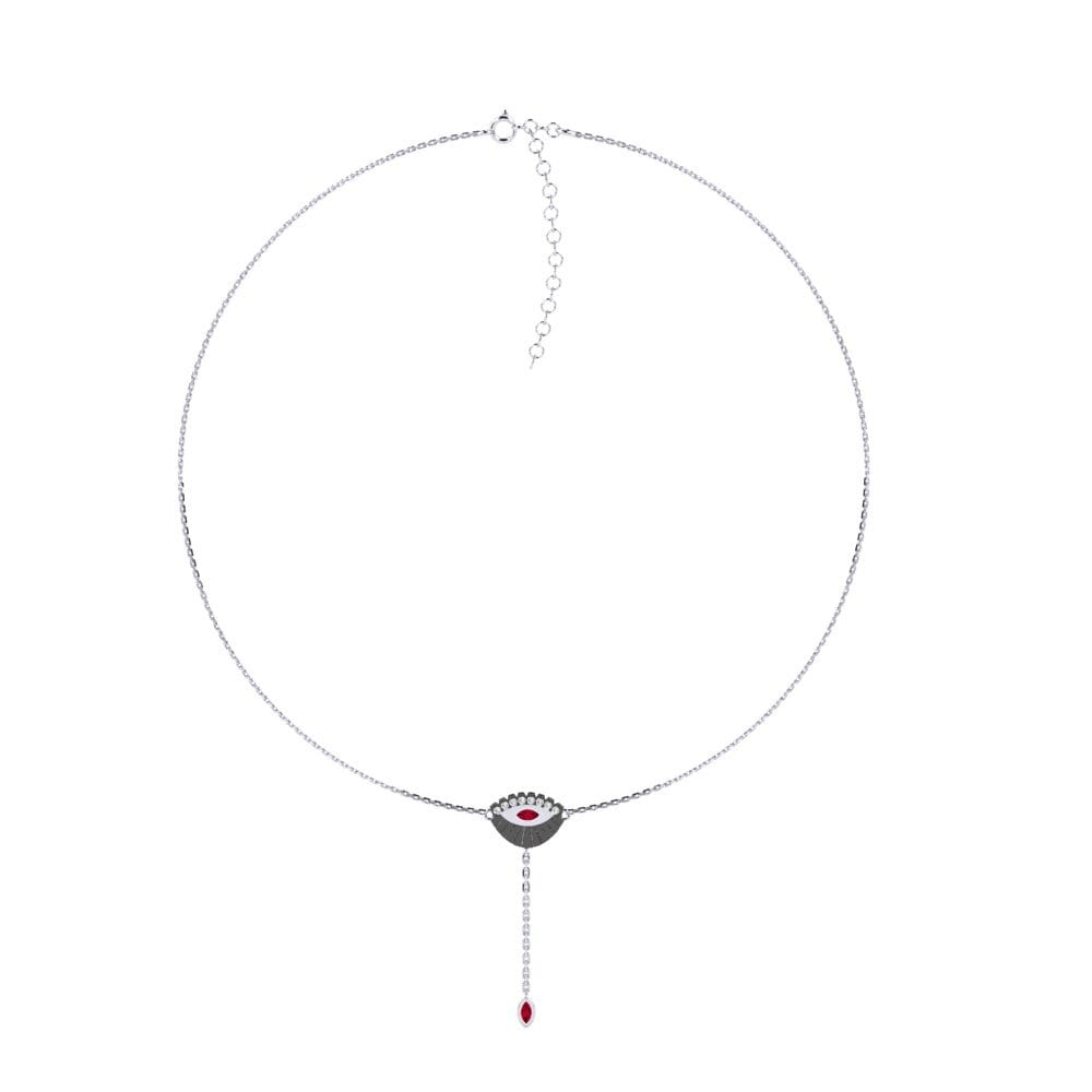 14k Oro Blanco Rubí Collar Gargantilla de Mujer Jaman