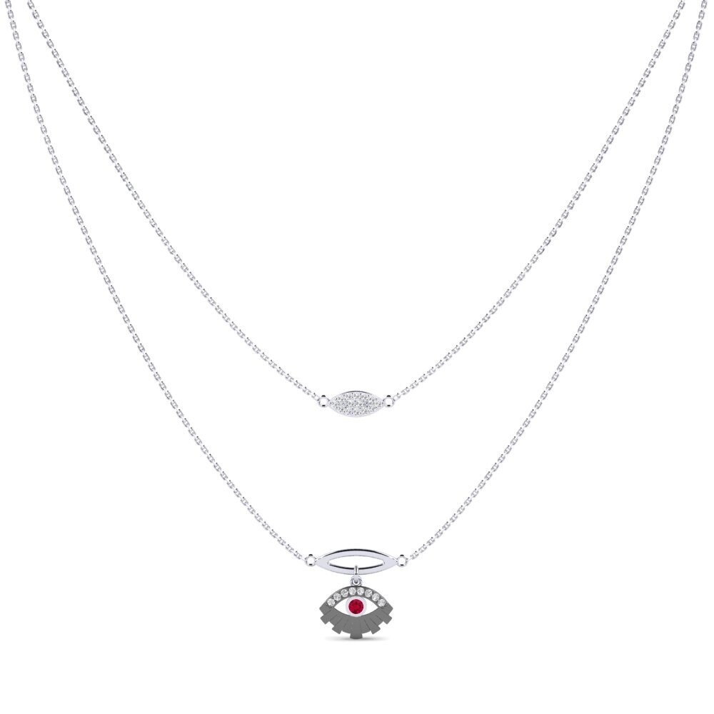 14k Oro Blanco Rubí Collar de Mujer Journe