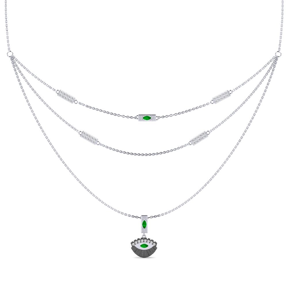9k Oro Blanco Esmeralda Collar de Mujer Kaitse