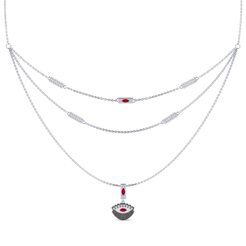 14k Oro Blanco Rubí Collar de Mujer Kaitse