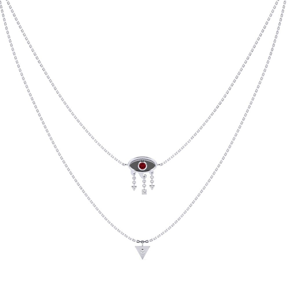 14k Oro Blanco Rubí Collar de Mujer Kaloma