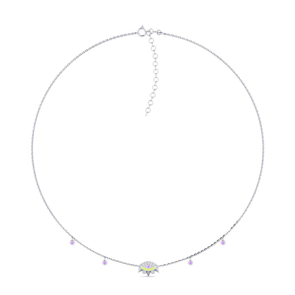 14k Oro Blanco Amatista Collar Gargantilla de Mujer Kiakite