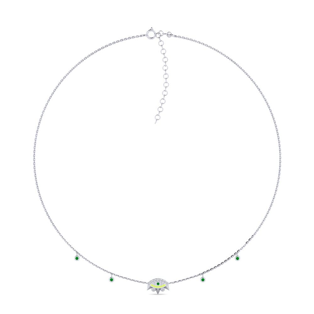 9k Oro Blanco Esmeralda Collar Gargantilla de Mujer Kiakite