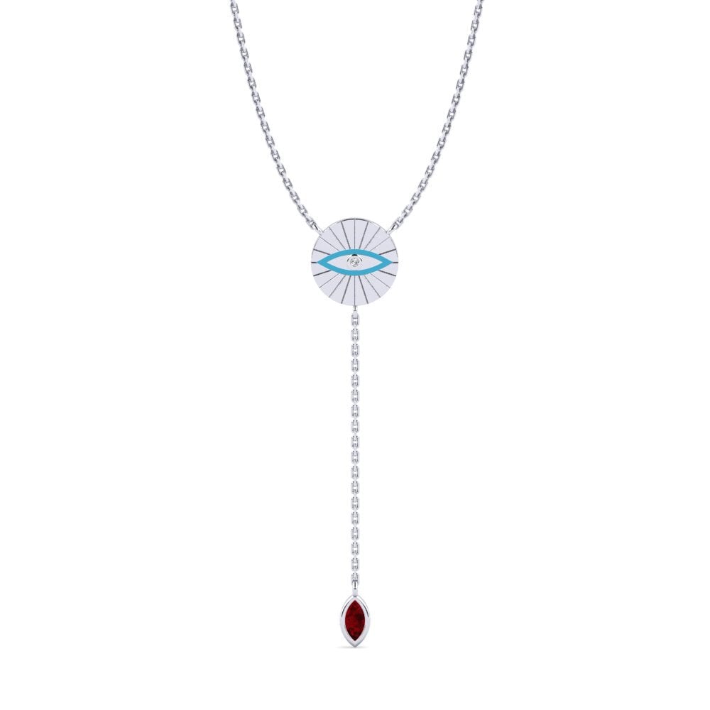 14k Oro Blanco Rubí Collar de Mujer Kumurika