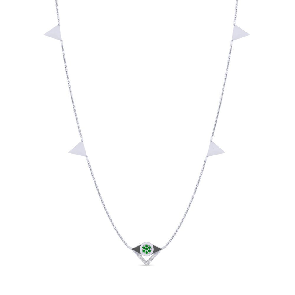 9k Oro Blanco Esmeralda Collar de Mujer Malagrana