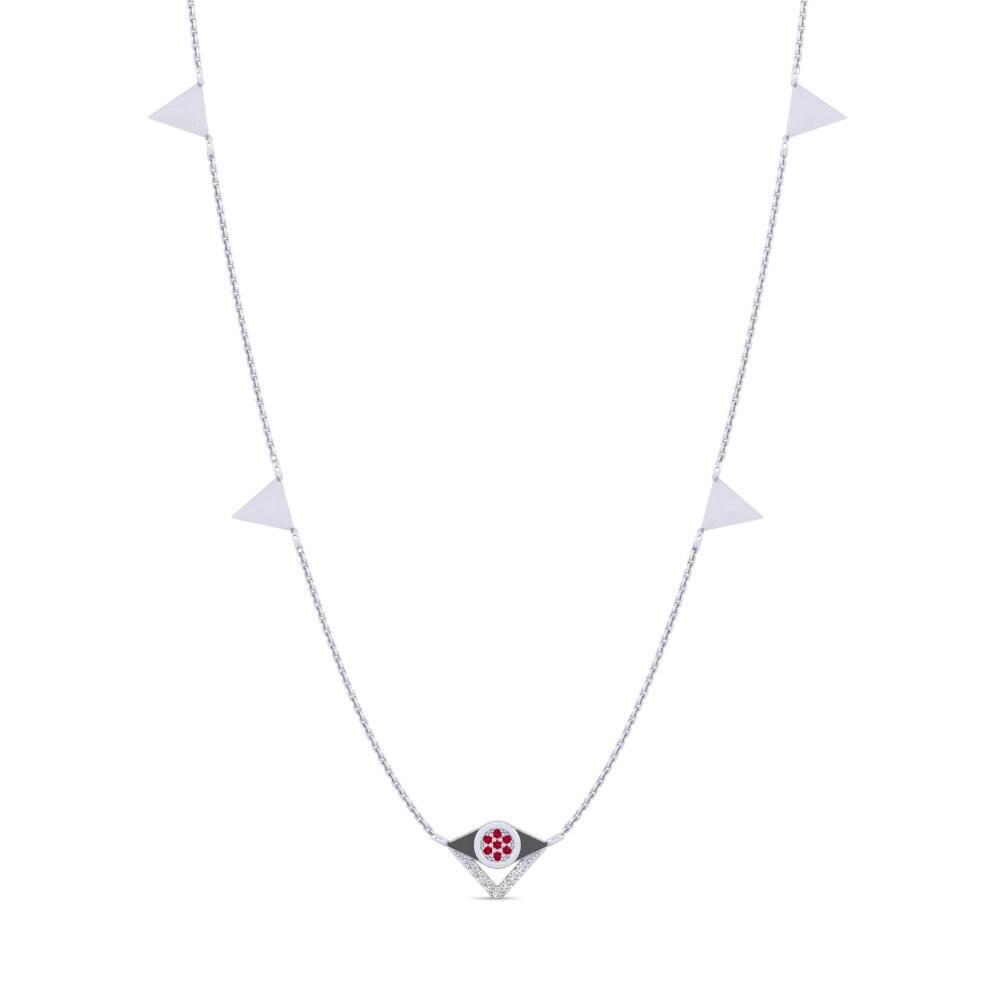 14k Oro Blanco Rubí Collar de Mujer Malagrana