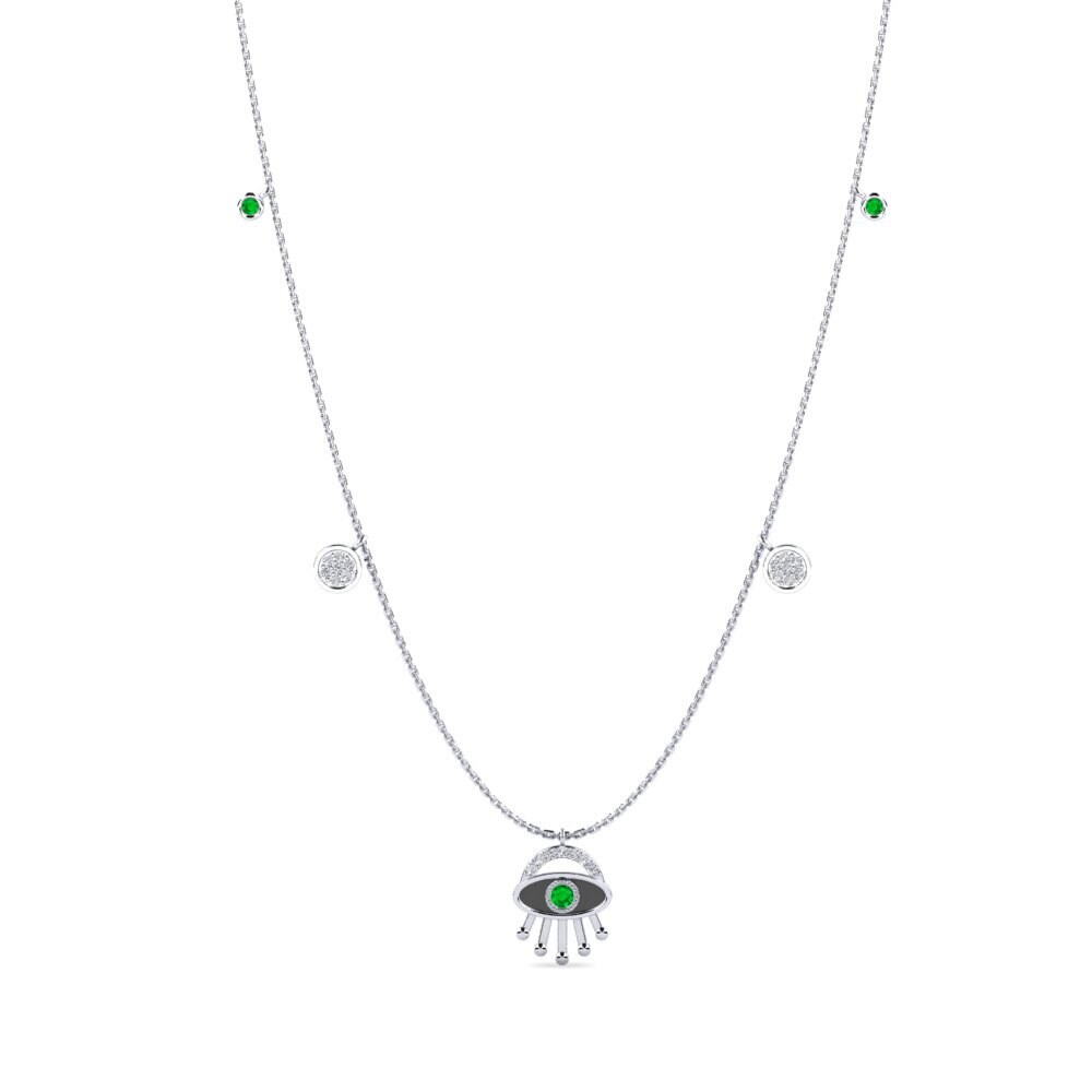 9k Oro Blanco Esmeralda Collar de Mujer Mandorla